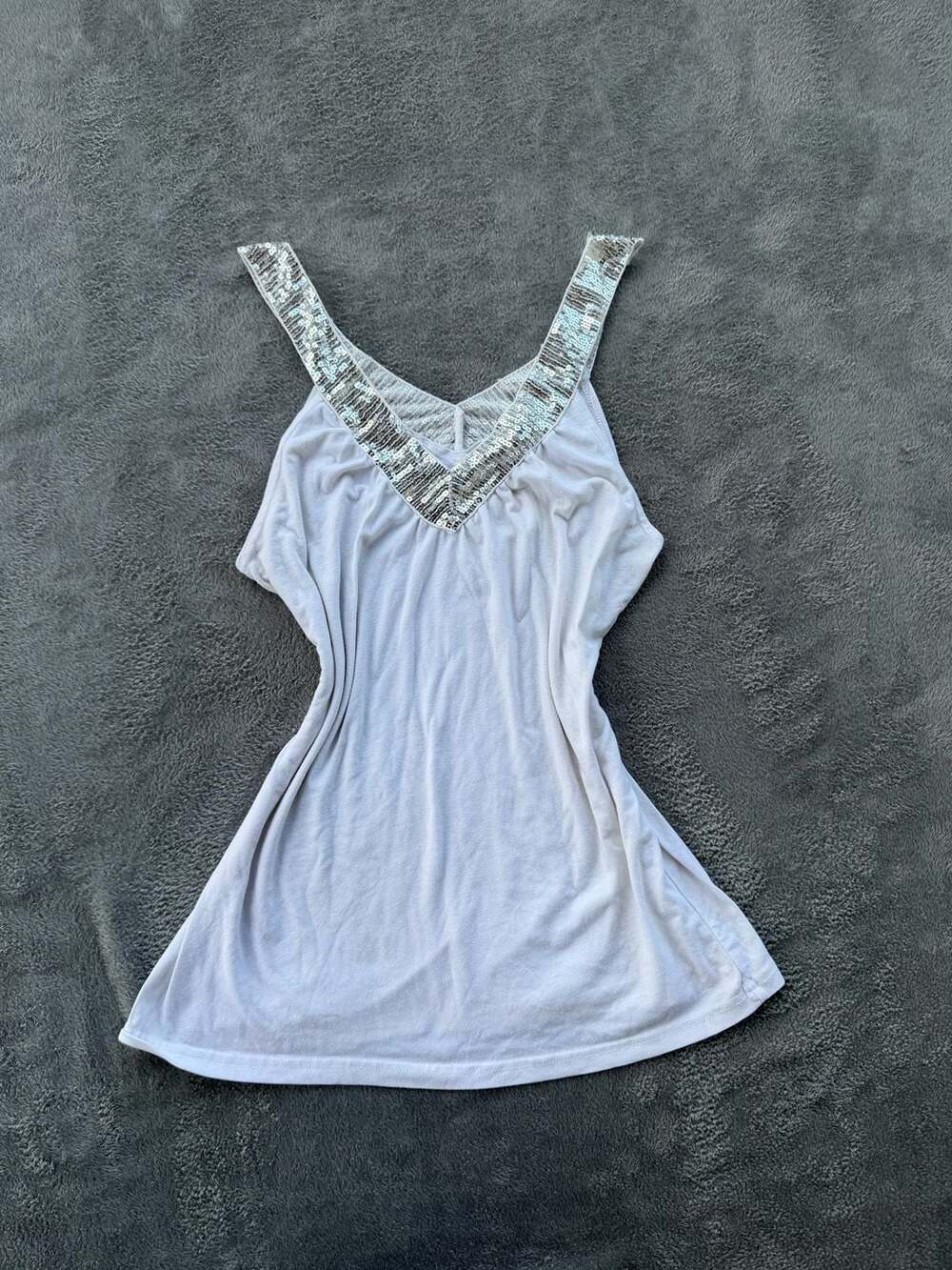 Younique Y2K Tank Top Size Large White Sequin V-Neck